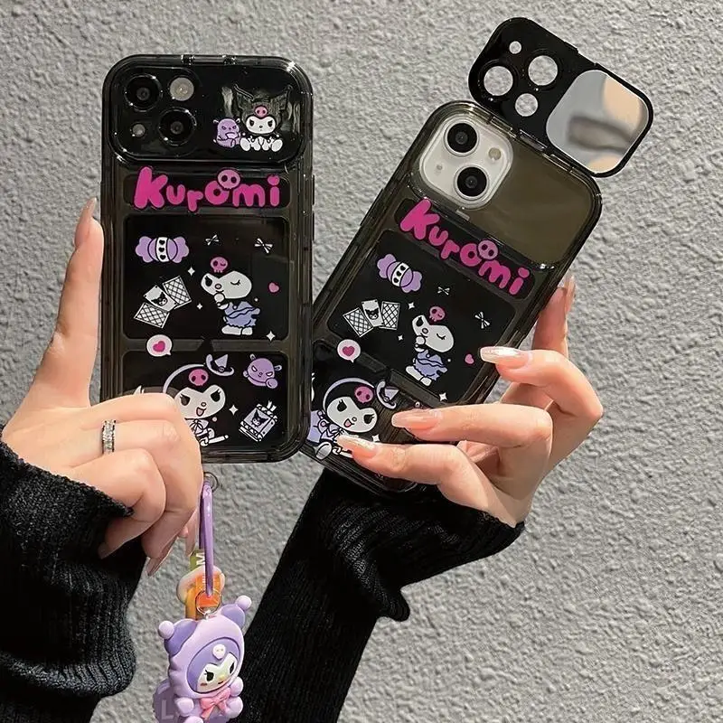 Sanrio Cinnamoroll Kuromi Makeup Mirror Film Holder Phone Case For iPhone 15 14 13 12 11 Pro Max X XS XR 6 7 8 Plus 6S SE Cover