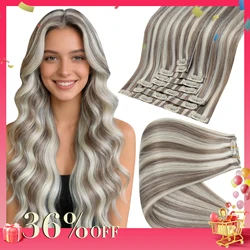 Full Shine Clip in Hair Extensions Human Hair 120g Seamless Invisible Clip In Extensions Human Hair Remy Balayage Blonde Color