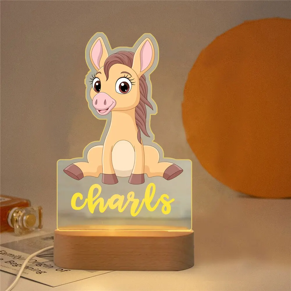 Gepersonaliseerde kinderen dier nachtlampje aangepaste naam acryl lamp baby kinderen slaapkamer decoratie pasgeboren verjaardag kerstcadeau