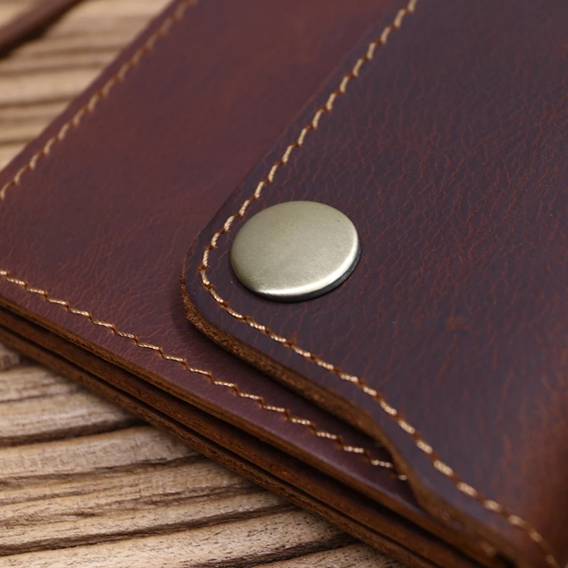 100% echtes Leder Brieftasche Für Männer Männlich Marke Vintage Handgemachte Kurze Kleine männer Geldbörse Karte Halter Mit Zipper Münzfach tasche – Detail 14