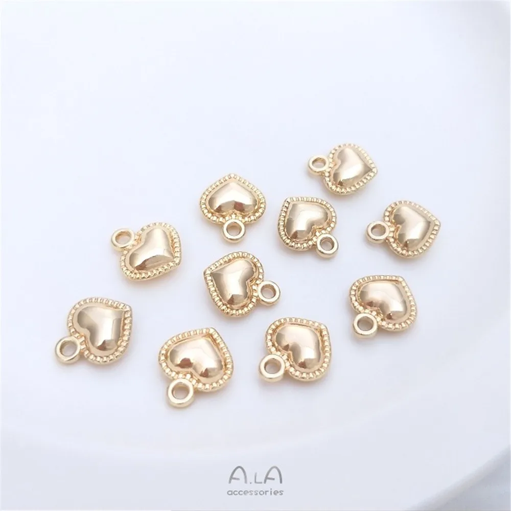 

14K Gold Lace Love Pendant Handmade Diy Light Gold Peach Heart Small Pendant Bracelet Earrings Accessories