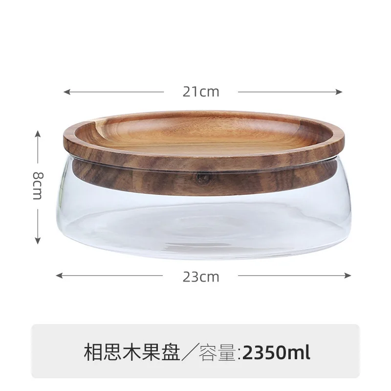 Creative Acacia Wood Nut Fruit Plate Candy Bowl Household Living Room Coffee Table and Fruit Tray Double Layer Glass Storage Box