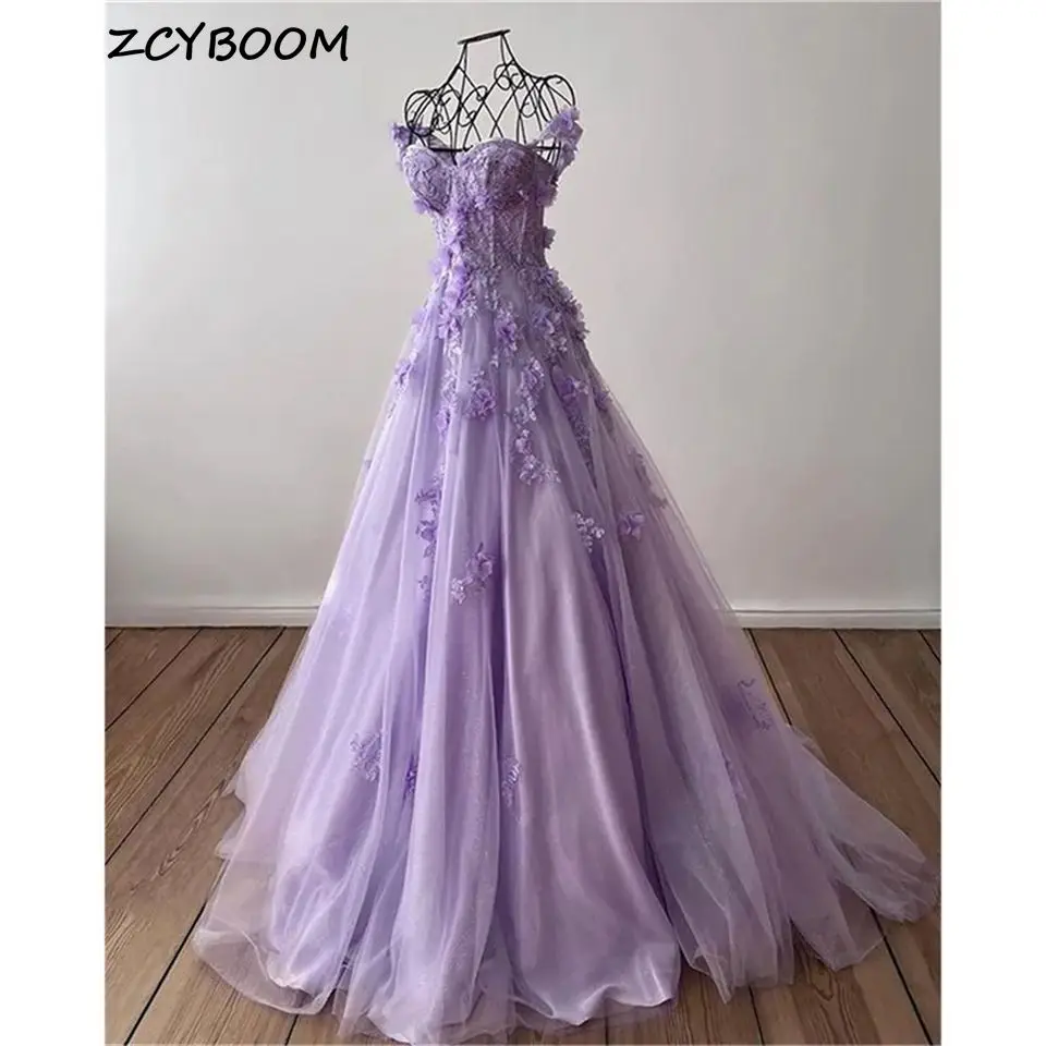 

Charming Sweetheart Neck Spaghetti Strap Appliques Formal Evening Dresses Tulle Sweep Train A-line 2024 Party Prom Gowns