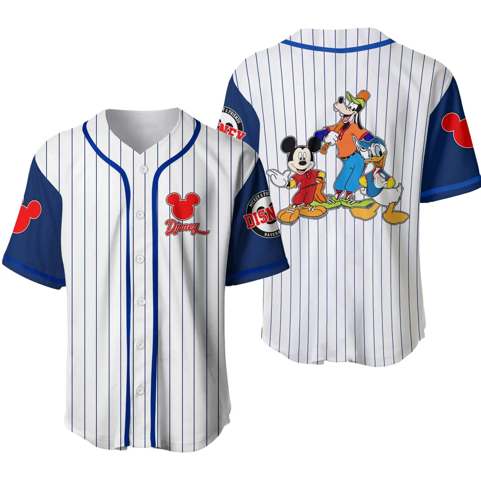 

Disney White Red Baseball Jersey, Donald Mickey Minnie Goofy Baseball shirt 3D T-shirt