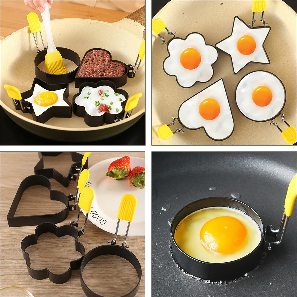 

5 pcs 1 Set Egg Frying Molds Creative Diy Kitchen Tools Foldable Handle Thick Stainless Steel Easy Clean Anti-Scalding