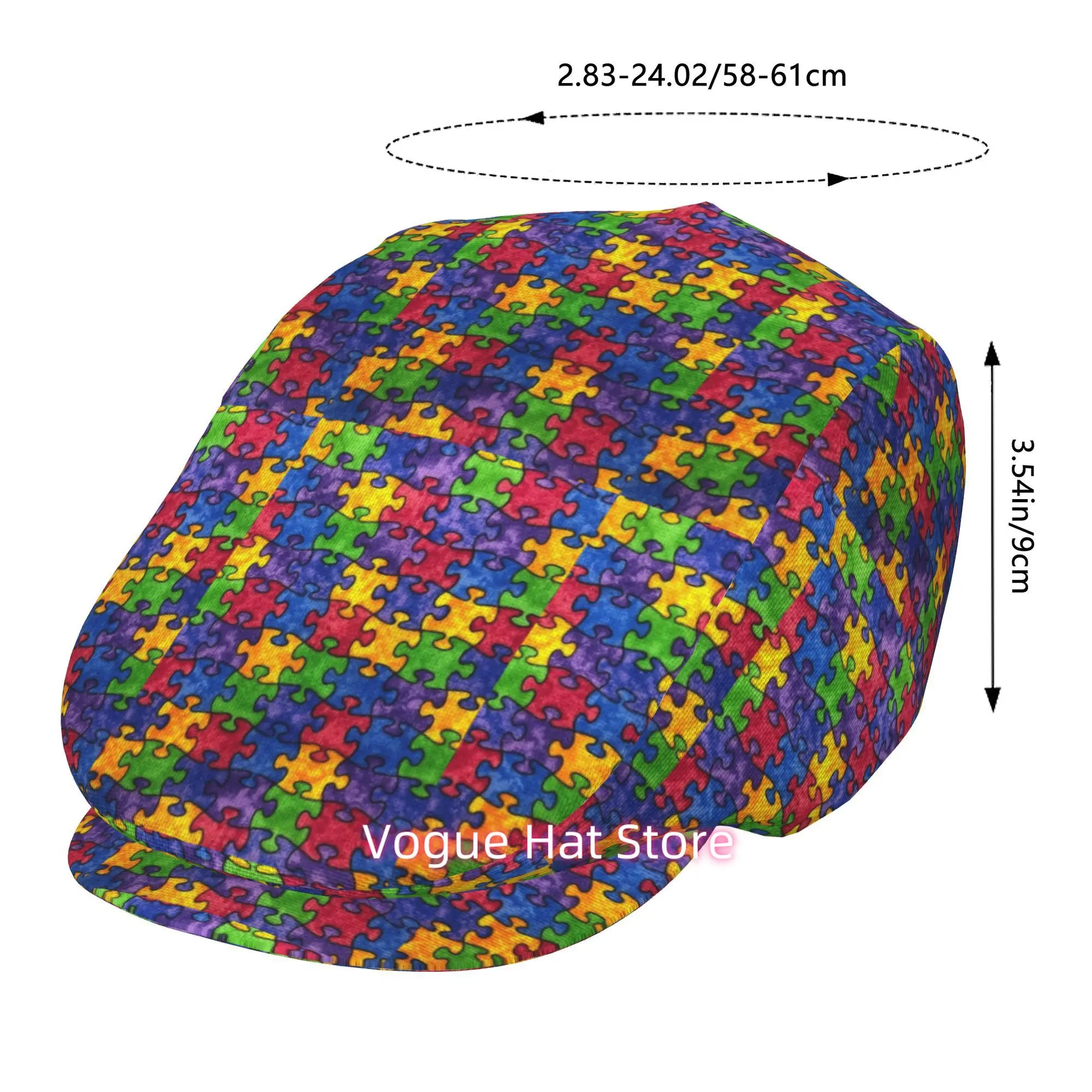 2D Flat - 1pc of Vibrant Jigsaw Puzzles Printed Beret, a Vintage Newsboy Hat, Suitable for Everyone, an Essential Fashion Item f
