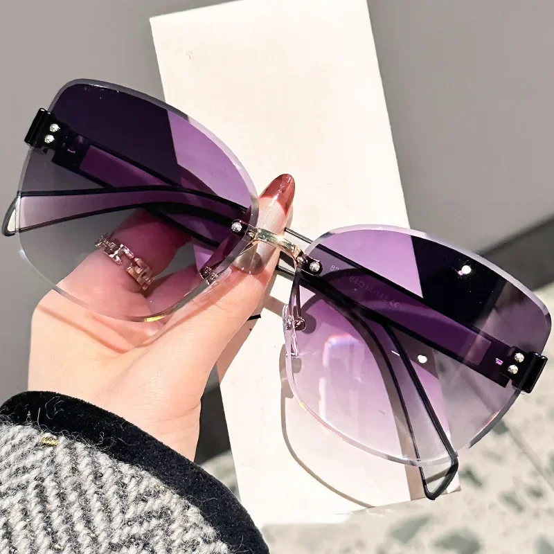 Large Frame Cat Eye Fashion Sunglasses 2025 New UV Protection Women's Edge Cutting Frameless DS-8208