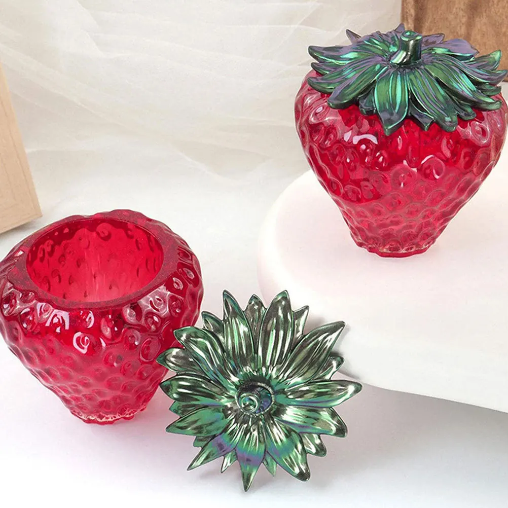 

2Sets Silicone Molds for Crystal Resin DIY Fruit Jar Mold Lid Strawberry Shape Storage Box Craft Casting DIY Fruit Pot Mold