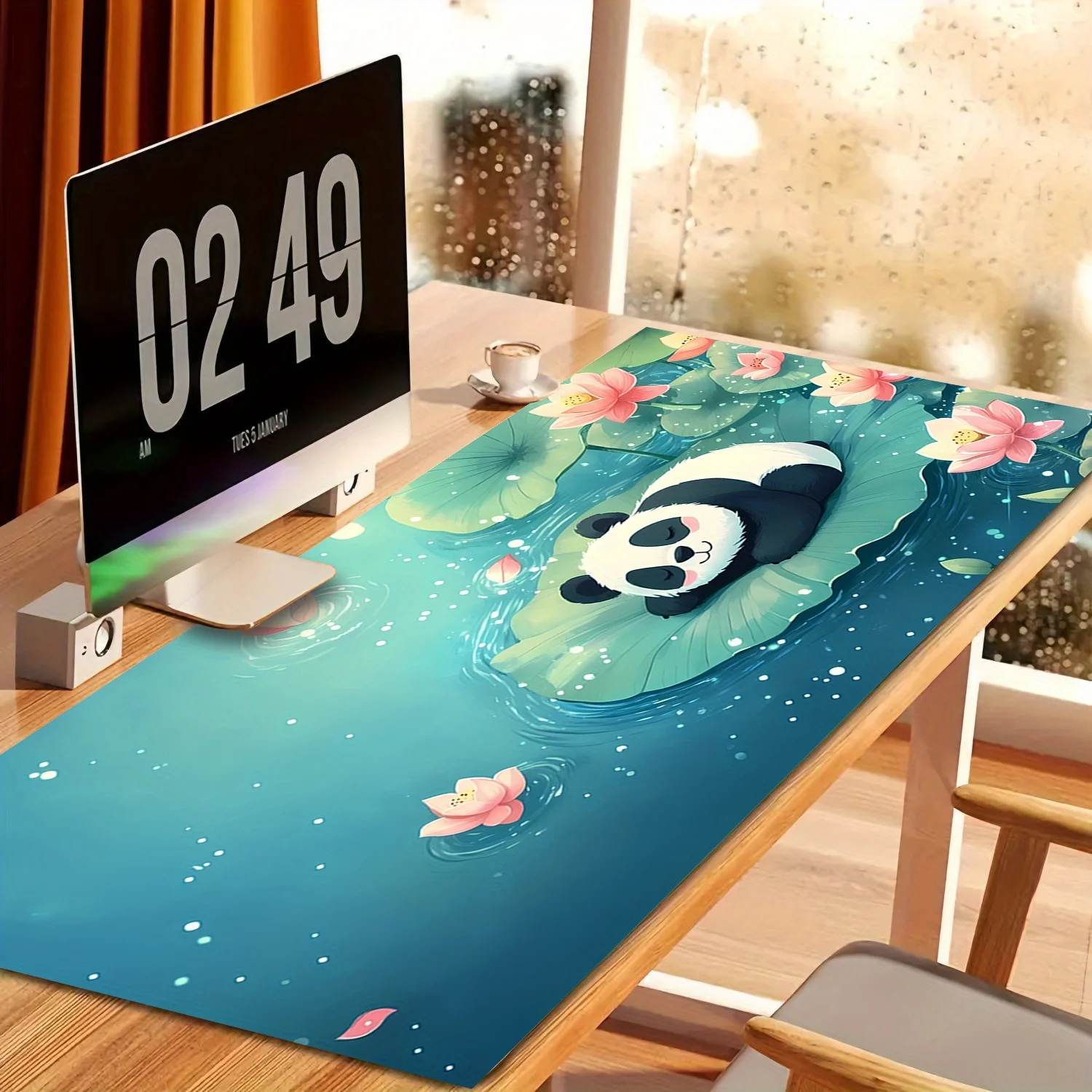 

Panda Lily Pool Pattern Table Pad, suitable for computer keyboard and laptop - work, games, office, painting desktop mat