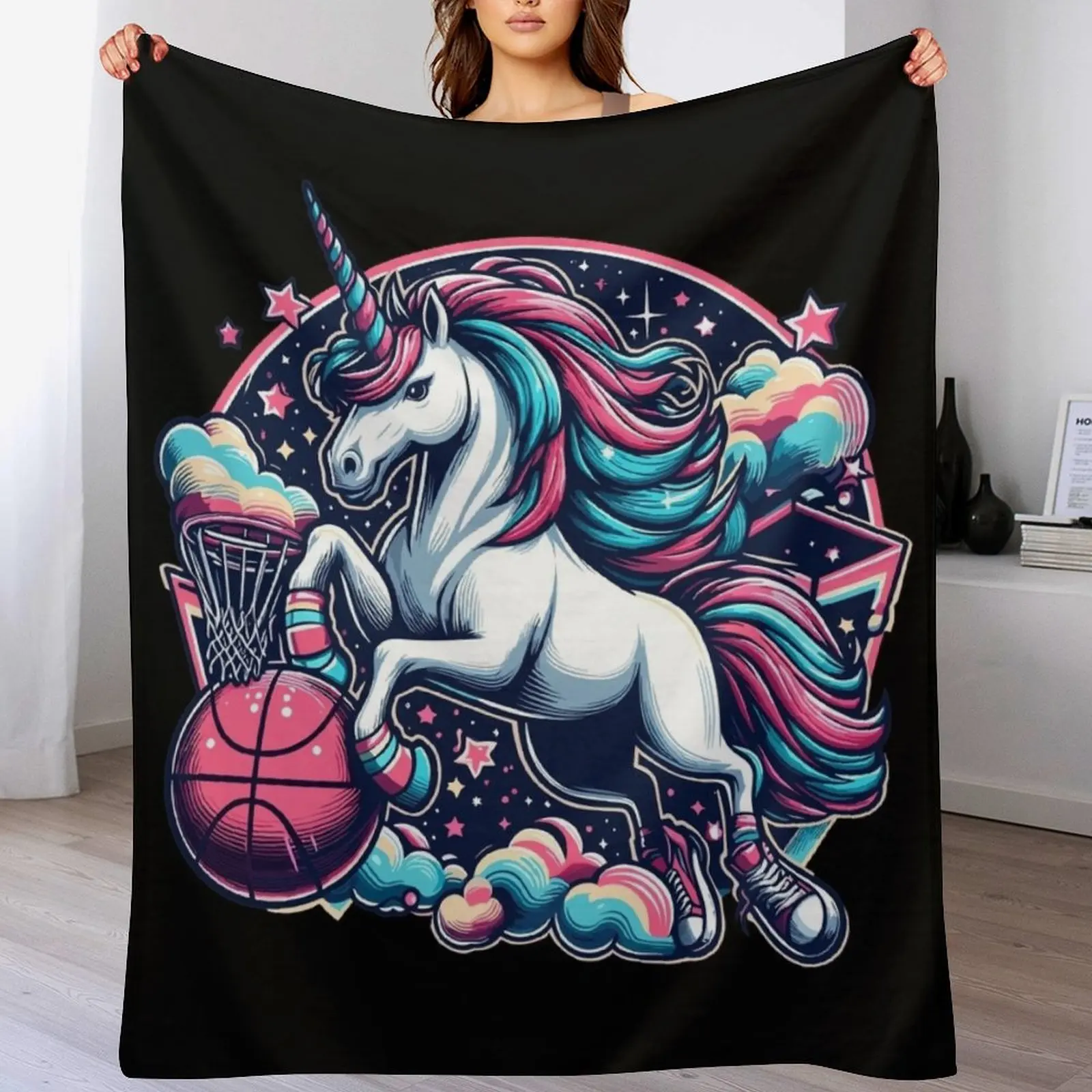 Basketball unicorn gift Throw Blanket Color Fast Cozy Throw Blanket