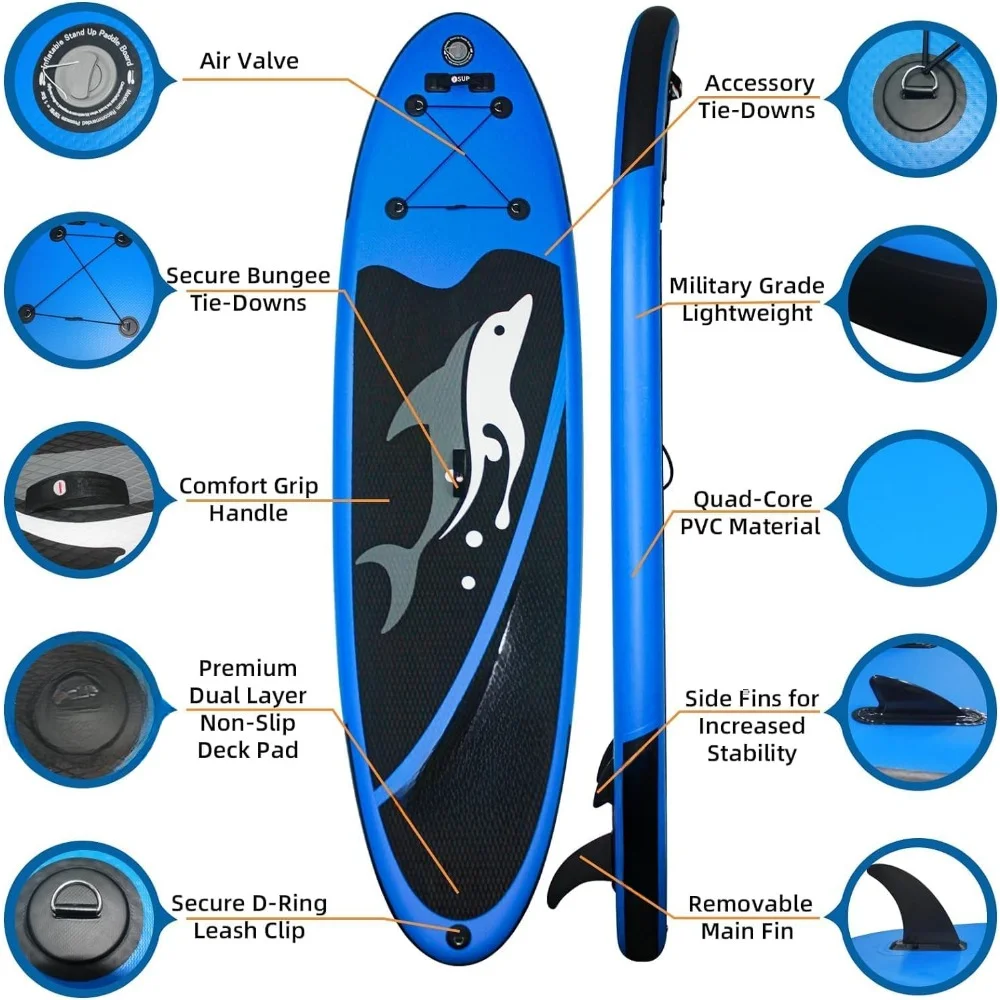 Inflatable paddle board with surfboard high pressure and floating, stand-up paddle board with paddle for summer leisure