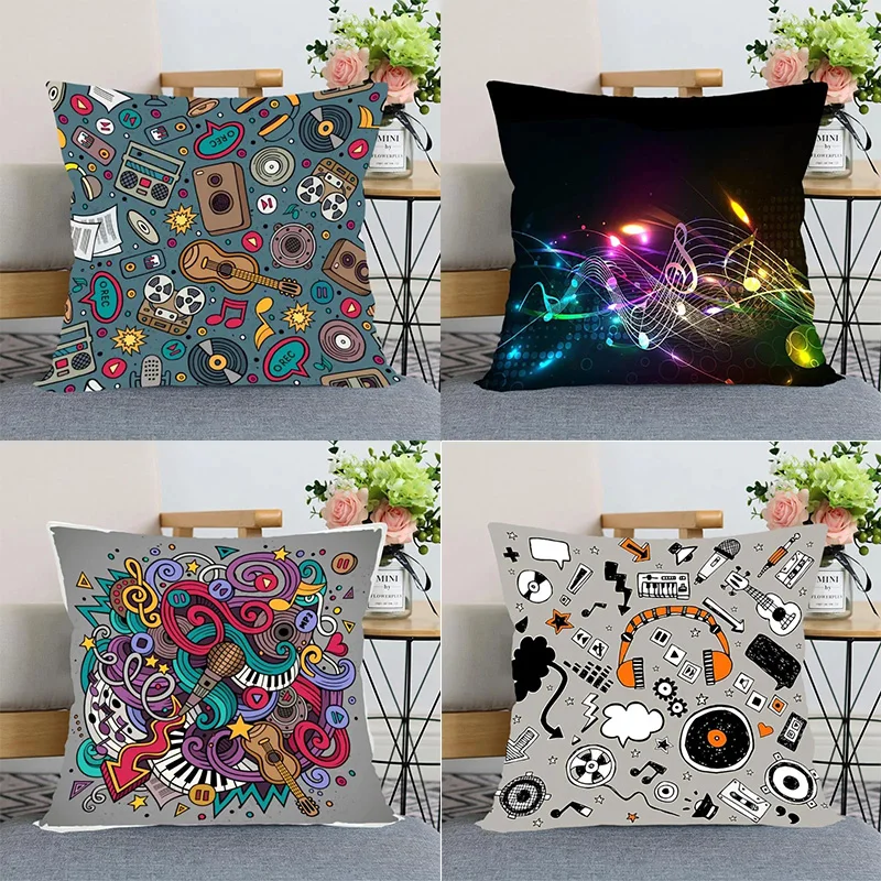 Musical Instrument Pattern Pillowcase Office Living Room Car Ornaments Home Pillowcase