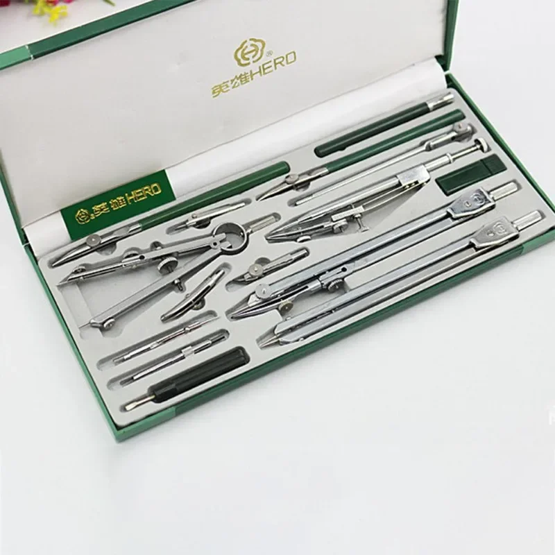 15pcs Professional Pencil Compass Set Drawing Tool Mechanical Metal Instrument Drawing Tool Office Stationery