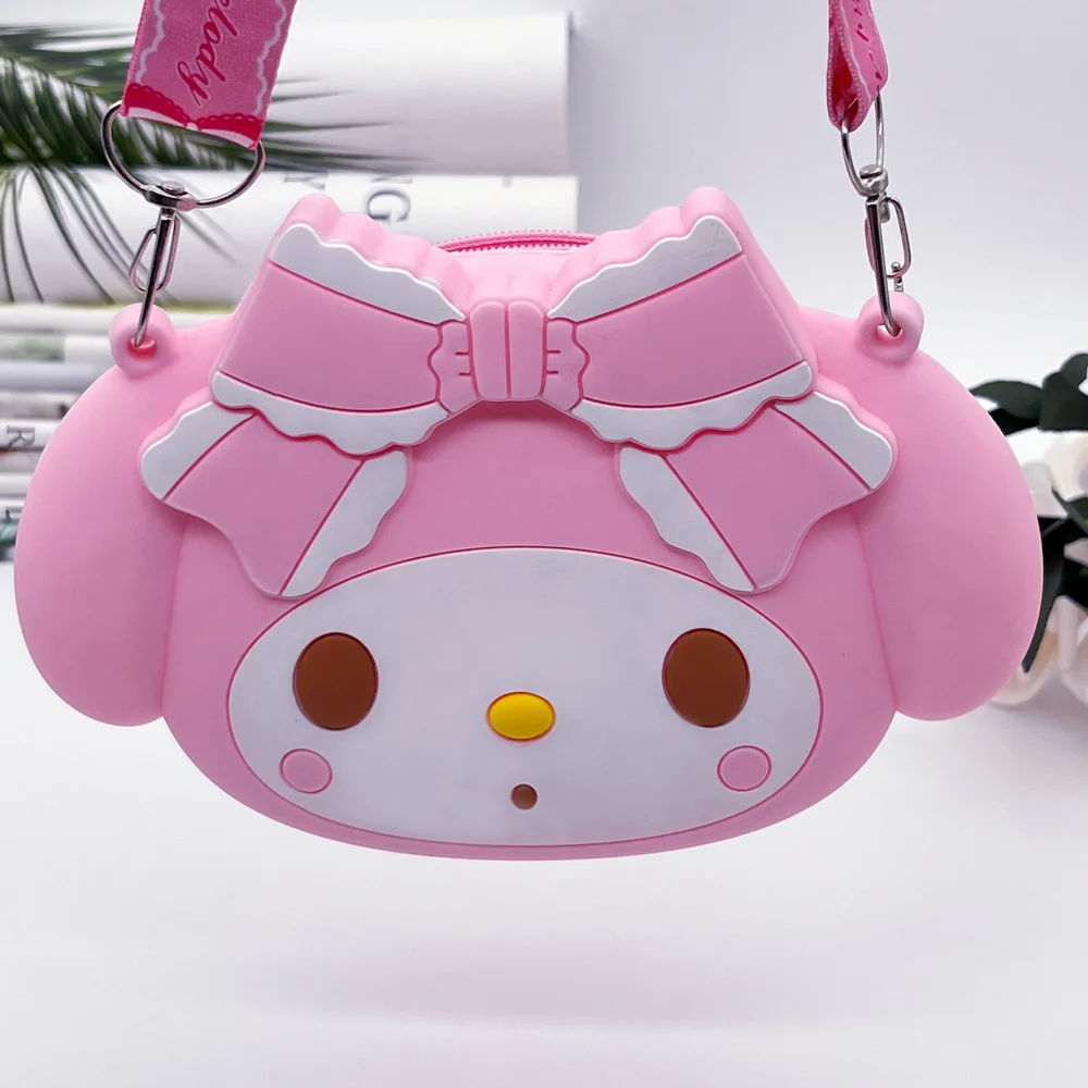 Kawaii Sanrio My Melody Silicone Shoulder Messenger Bag Cinnamoroll Coin Purse Girl MIni Mobile Phone Earphone Storage Bag Gift