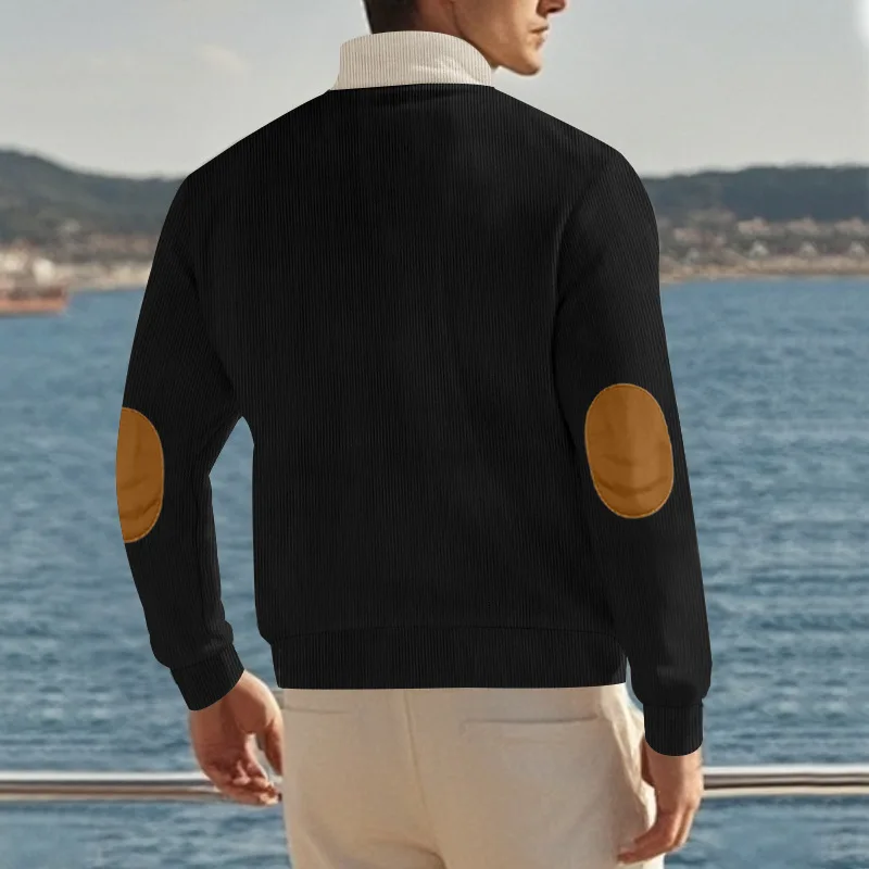 Hoodies men's sweatshirt 2026 spring autumn new fashion stand-up collar color-blocking patchwork embroidered men's top clothing