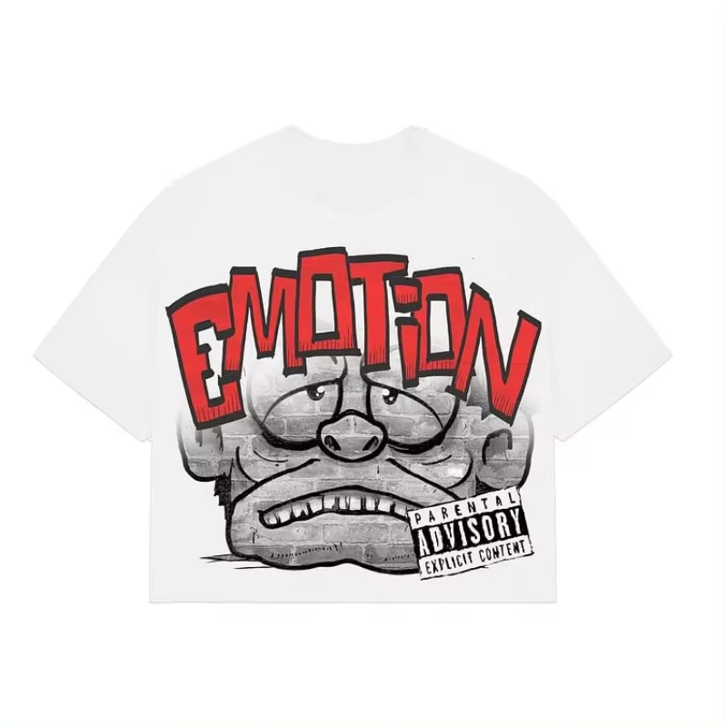 Vintage Cartoon Monster Print Cotton T-Shirt Men Y2K Summer Short Sleeves Oversize Tshirt Streetwear Women Tops