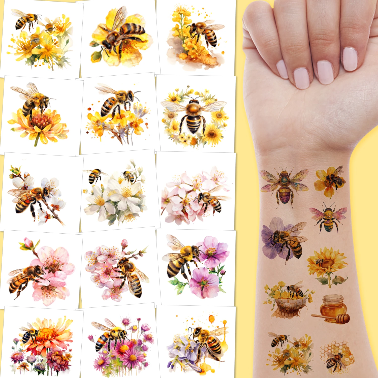 

Bee Temporary Tattoos Realistic, Bee Themed Birthday Party Favors Baby Shower Gender Reveal Spring Decorations.