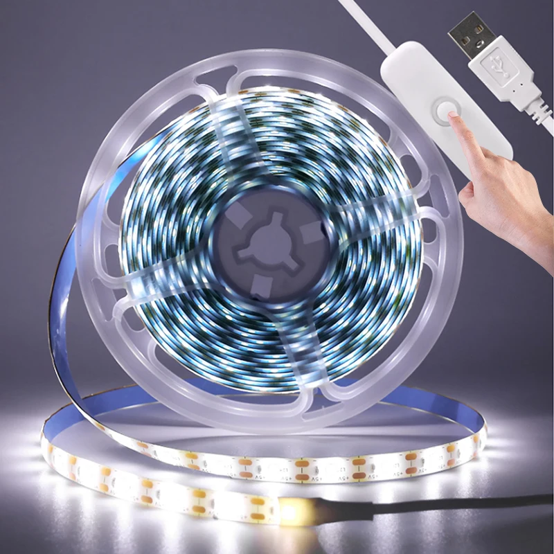 

5V 2835 LED Strip Light with USB Push switch 60LEDs/m Flexible Light Strip for Room Kitchen Lighting Lamp Decoration