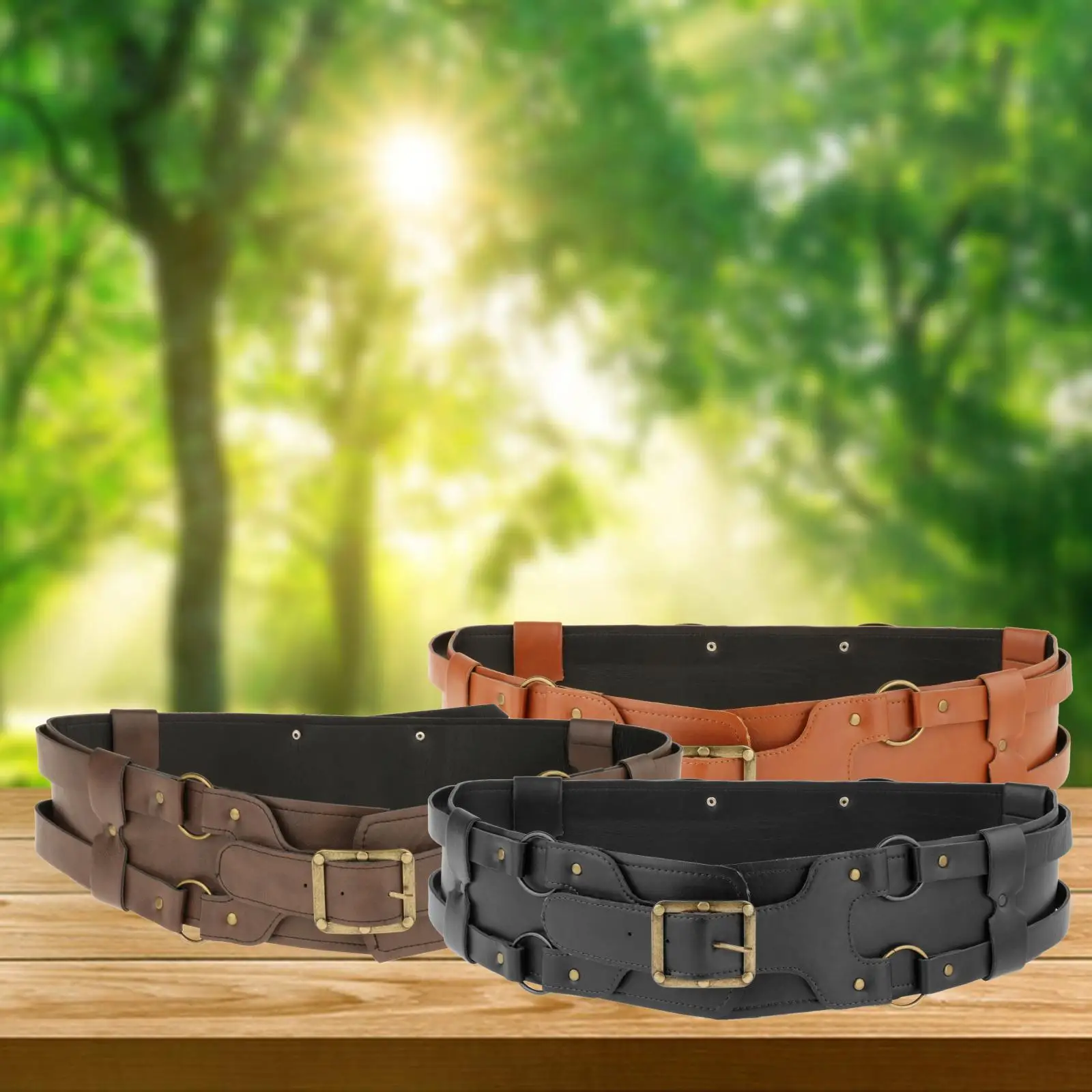 

Classic PU Leather Waist Belt Costume with Prong Buckle Medieval Knight Belt