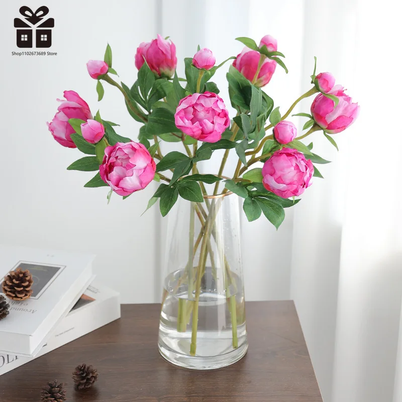 High Quality 1 Flower 1 Bud Peony Simulation Flower Home Restaurant Decorative Ornaments Photography Props Peony Fake Flowers