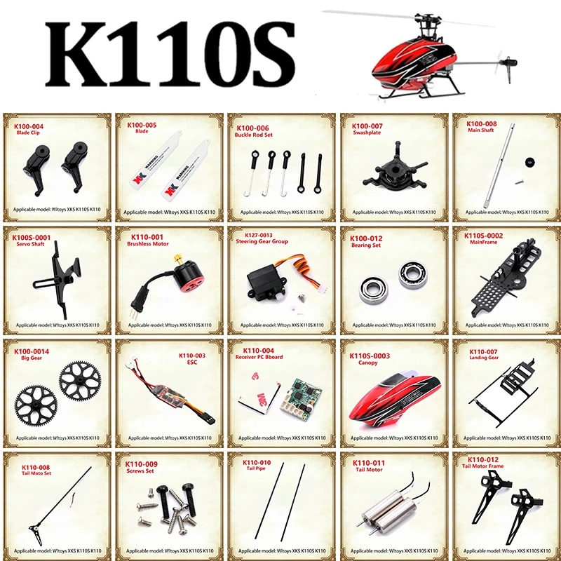 Wltoys XKS K110S K110 RC Helicopter Accessories Servo Blade Gear Motor Head Tail Canopy ESC Board for K110S Upgrade Parts