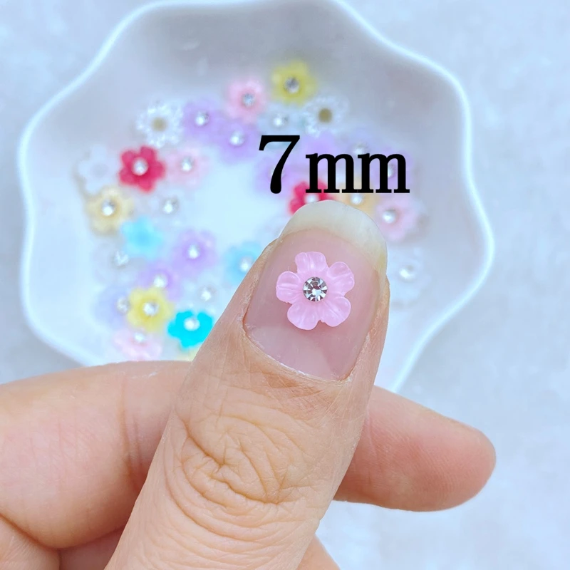 50Pcs New Cute Mini 7mm Flower Shape Of Point Drill Series Flat Back Manicure Parts Embellishments For Hair Bows Accessories