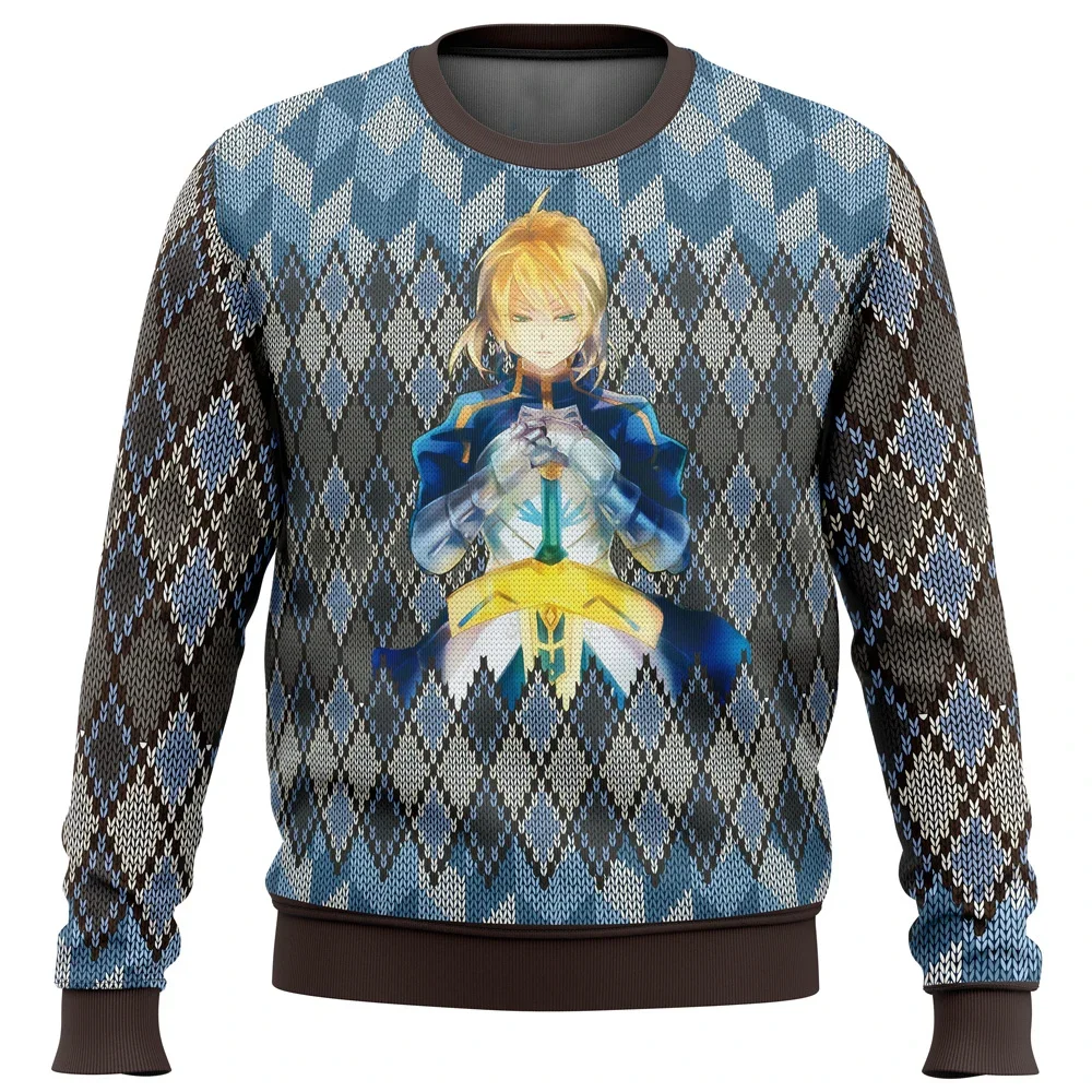 Fate Zero Saber Ugly Christmas Sweater Gift Santa Claus Pullover Men 3D Sweatshirt And Top Autumn And Winter Clothi