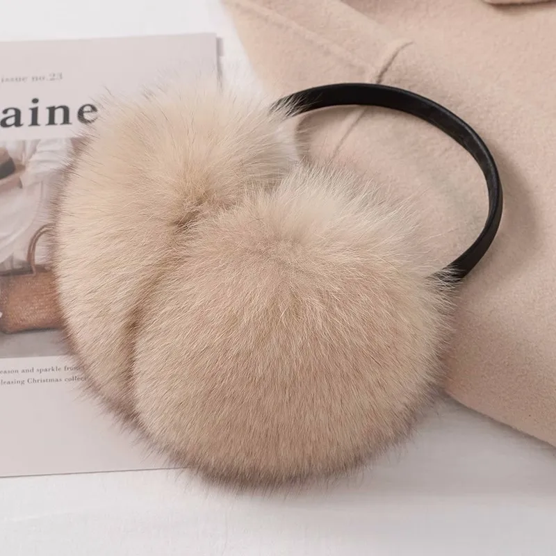 New Style Luxury Ladies Fox Fur Earmuffs Winter Women Warm Real Fox Fur Earmuffs Girl\'s Earlap Ultra Large Ladies Plush Earmuff