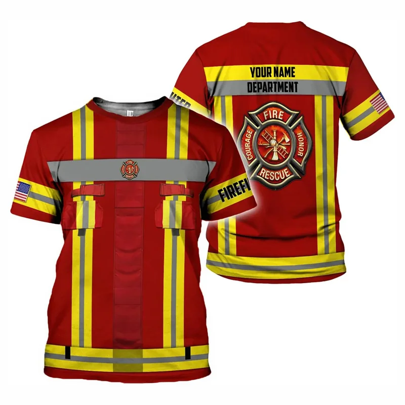 Firefighter Graphic T Shirt For Men Clothing Fashion 3D Printed Short Sleeves Tops Summer Street T-shirt Oversized Tee Shirts