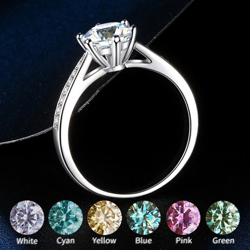 

Wholesale 0.3-3CT Moissanite Ring S925 Sterling Silver Jewelry For Women Blue Pink Red Green Yellow Gemstone Diamond Rings