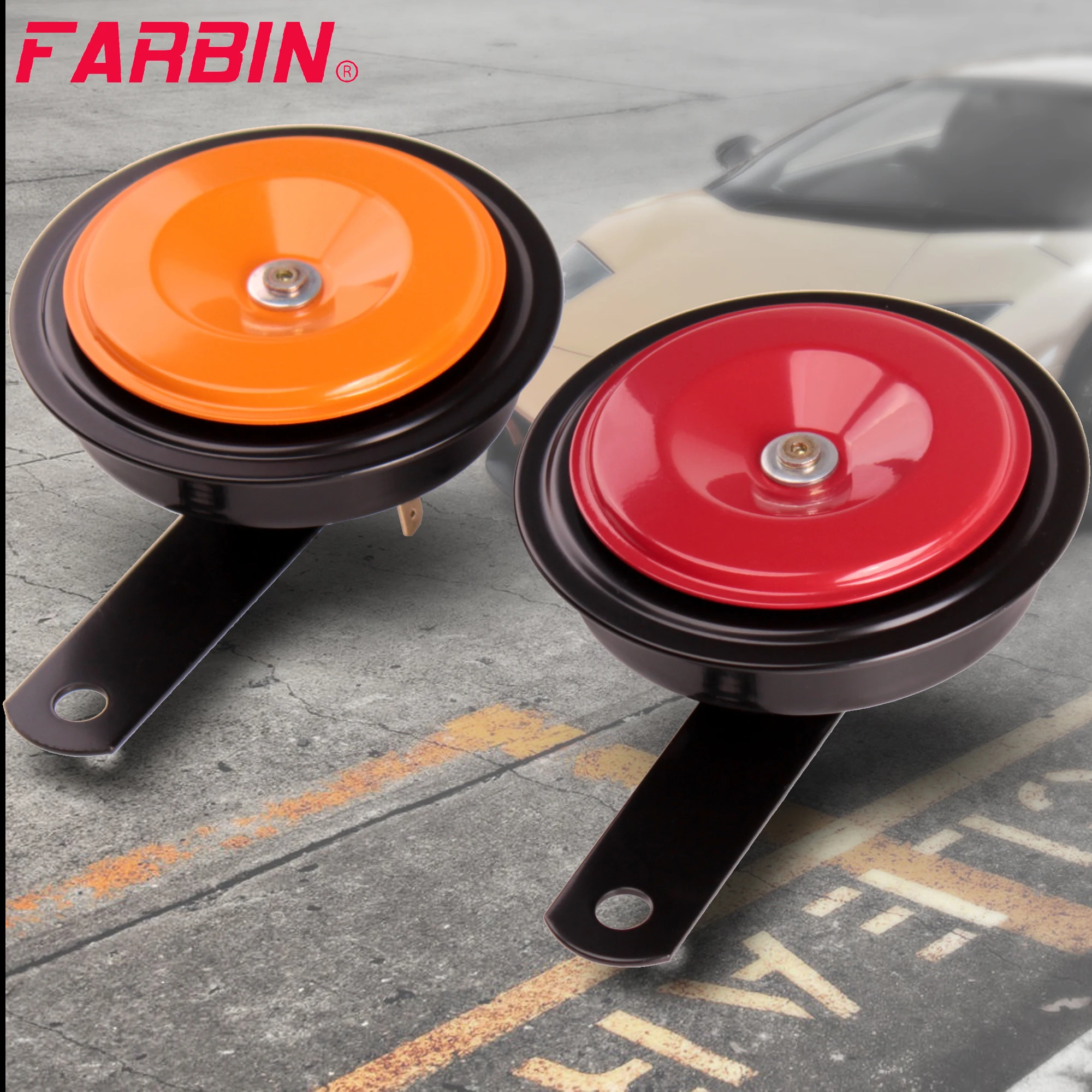 FARBIN 2Pcs Electric Horn 12v 118db Super Loud Dual Tone Alarm Signal Metal Waterproof Disc Air Horn For Bike Warn Remind Horn