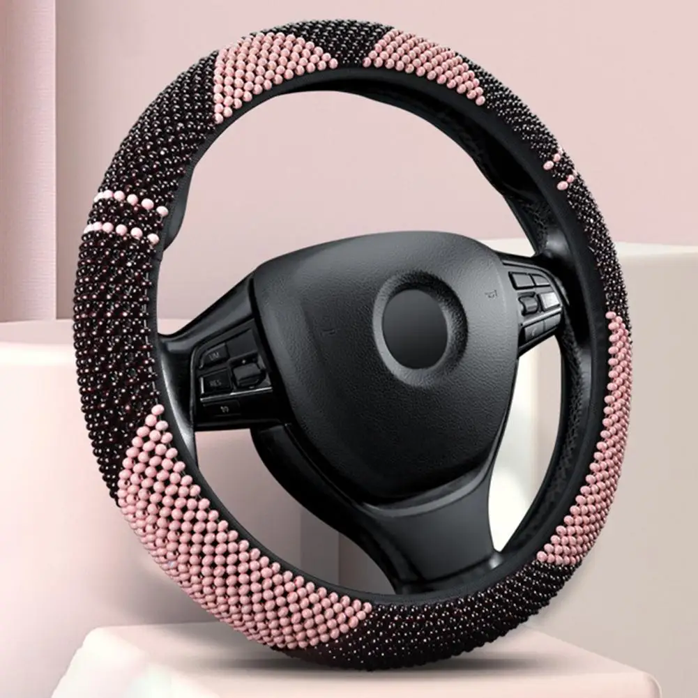 Steering Wheel Cover Beaded Anti-Skid Breathable Cooling Heat Resistant 38CM Anti Slip Car Steering Wheel Cover for Automobiles