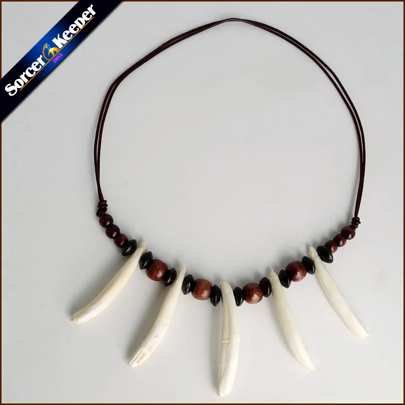 Women Men Tibet Jewelry Amulet White Real Wolf Tooth Fangs Canine Bone Carving Pendant Surfer Leather Rope Necklace Adjustable