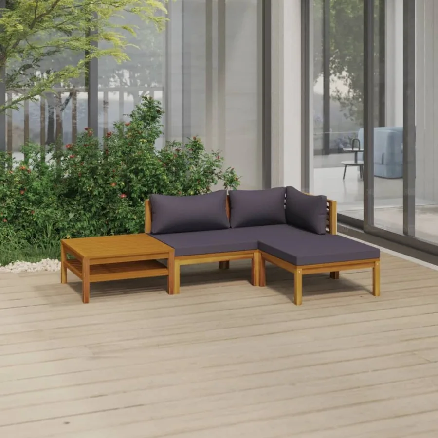 

4 Piece Patio Lounge Set with Cushion Solid Acacia Wood