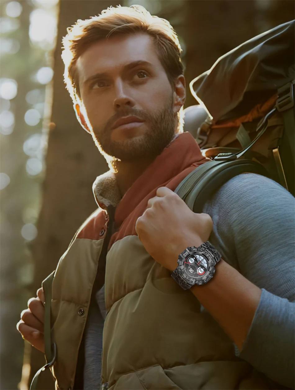 Neue Militär-Sport-Smartwatch für Herren, 100+ Sportarten, Outdoor-Fitness, Kompass, Herzfrequenz, BT-Anruf, wasserdichte Smartwatch für iOS und Android – Detail 20