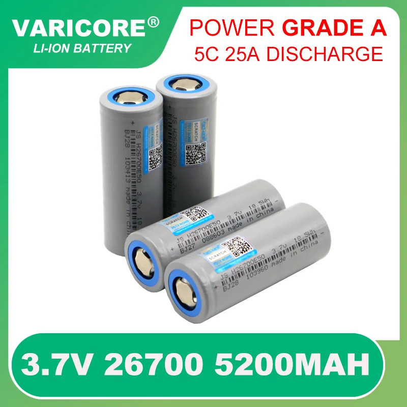 New Original 3.7V 26700 5200mah Lithium Rechargeable Battery Power 5c 25a Max 8c 40A Discharge batteries