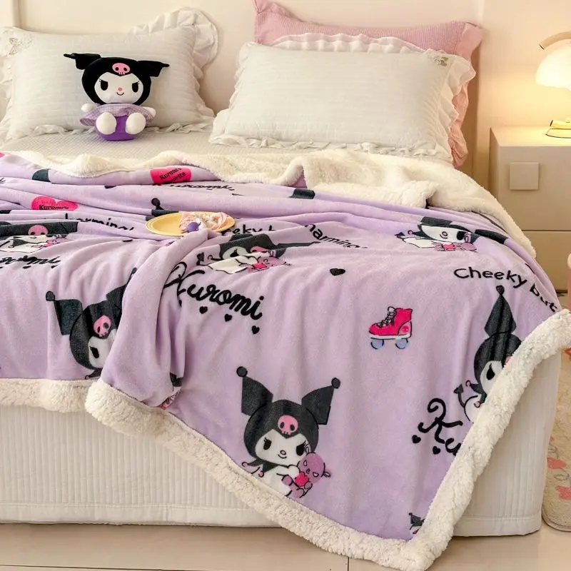 

Kuromi My Melody Hello Kitty Cute Office Shawl Napping Blanket Milk Velvet Sofa Cover Blanket Sanrio Cartoon Lamb Velvet Blanket