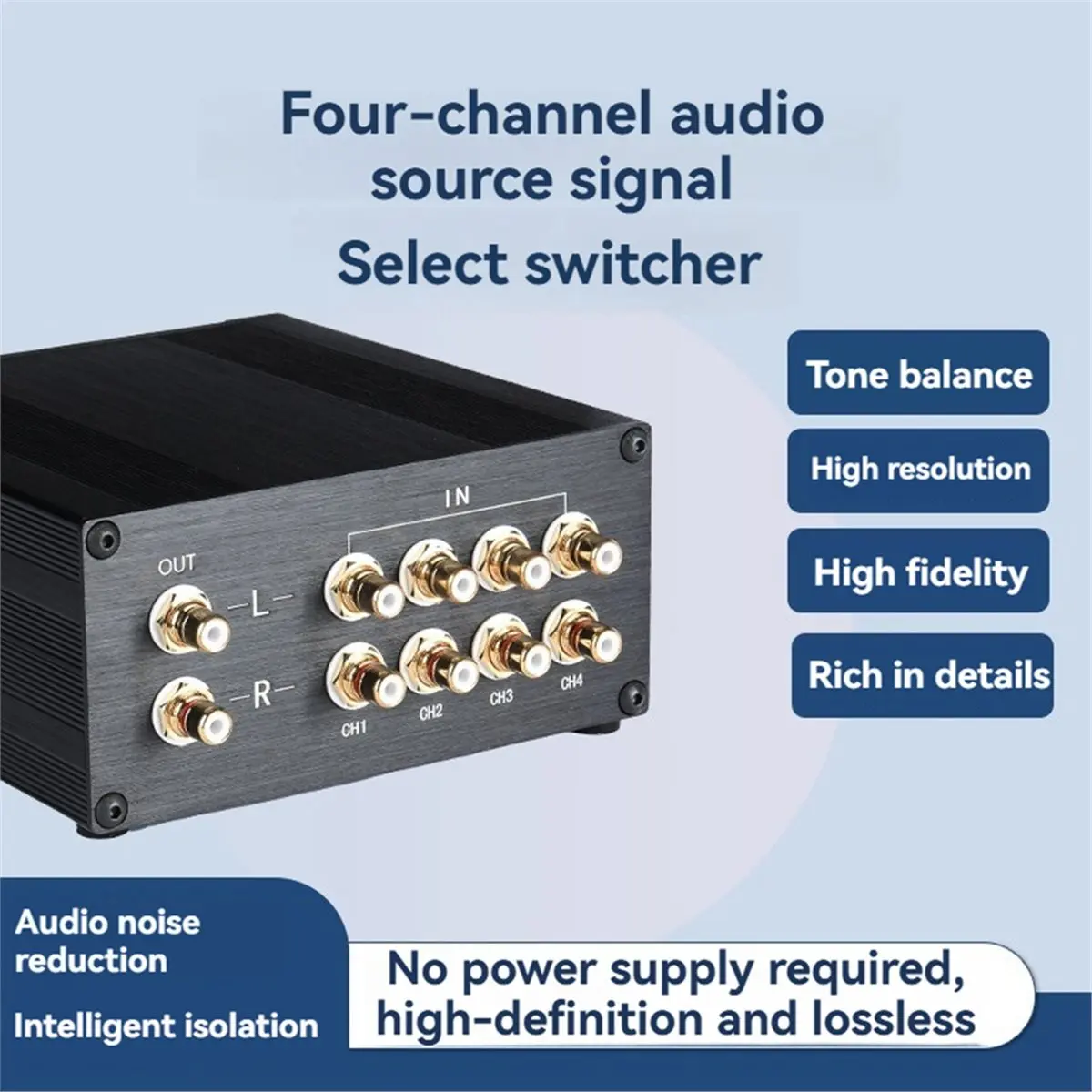 4 Way Bi-Directional Stereo Audio Switch 1 in 4 Out or 4 in 1 Out L/R Jack Sound Channel Audio Switcher