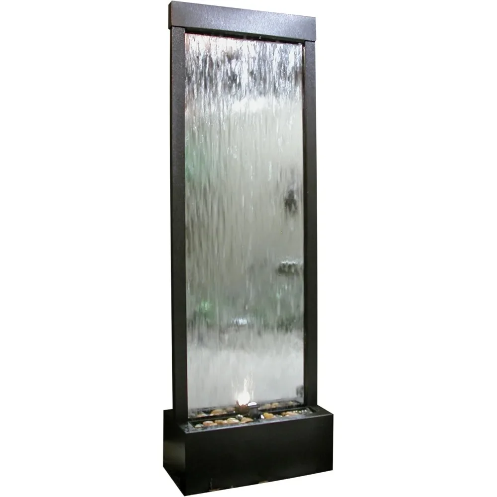 Mirror Waterfall Fountain with Stones and Lights - Zen Indoor/Outdoor Decor for Office, Living Room, Patio, Entryway - 72 Inches