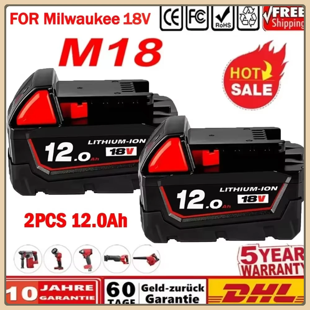 2025New for Milwaukee 18V12000mAh Apply To M18 48-11-1815 48-11-1850 2646-20 2642-21ct Replacement Lithium Battery for Milwaukee