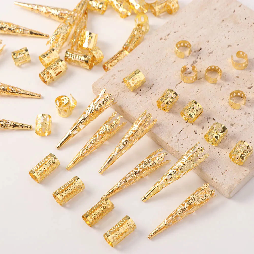 50pcs Dread Locks Hollow Out Hair Ring Hair Braiding Metal Cuff Clips Dreadlocks Beads Headwear Adjustable Hair Braid Tubes