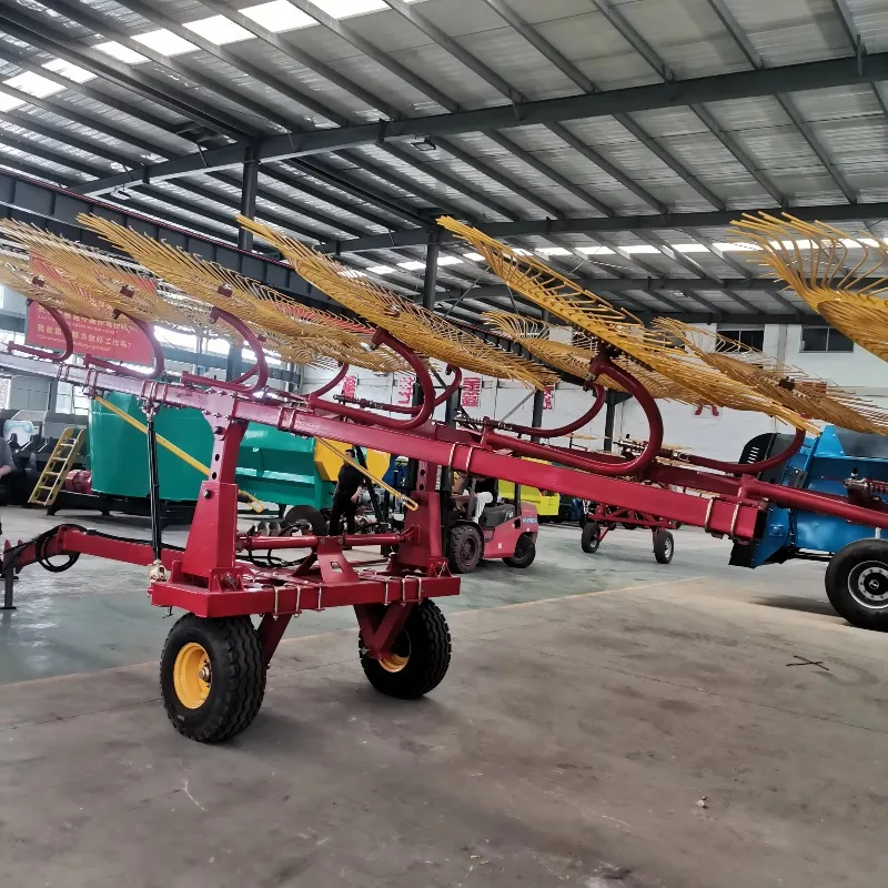 Customized Hydraulic Adjustment Wheel Hay Rake Farm Grass Raking Machine Multiple Discs For Livestock Feed Grass Gathering
