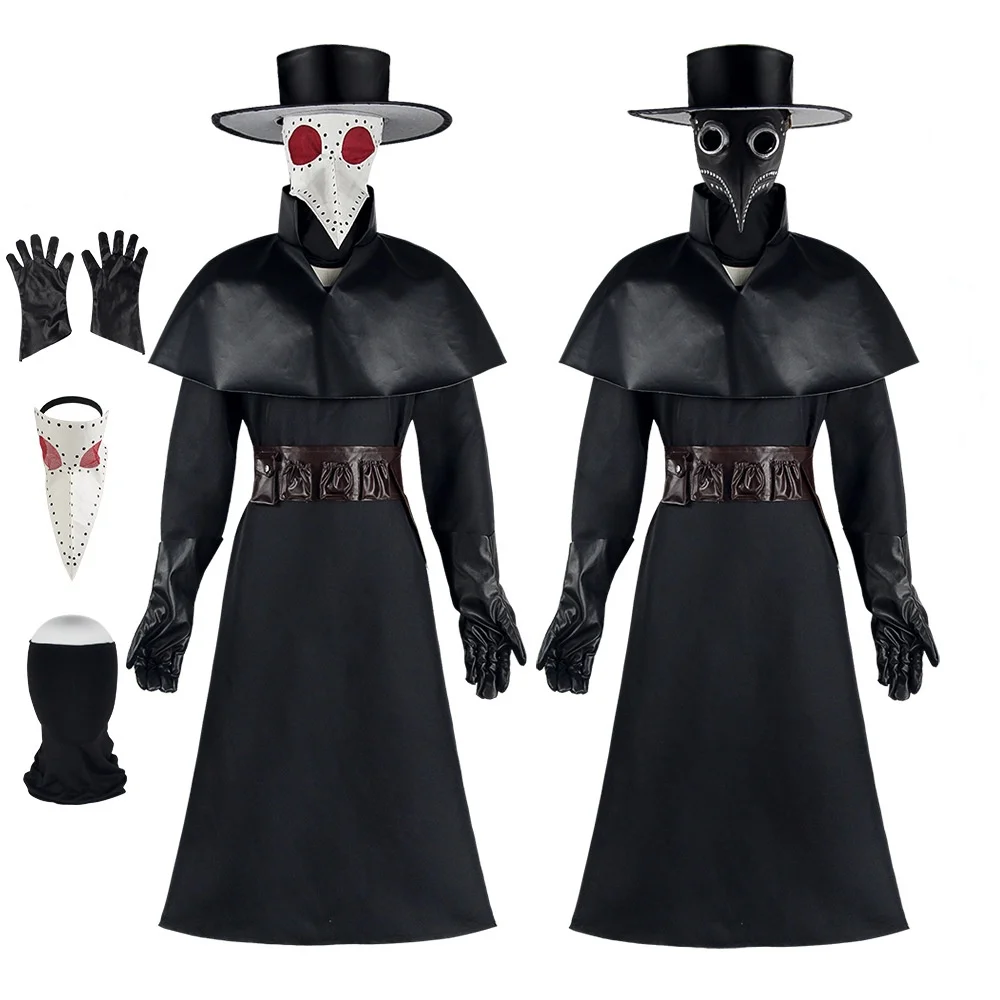 Plague Doctor Cosplay Costumes Men Dark Bird Outfits Medieval Hood Robe Halloween Party Costumes Steampunk Priest Horror Masks