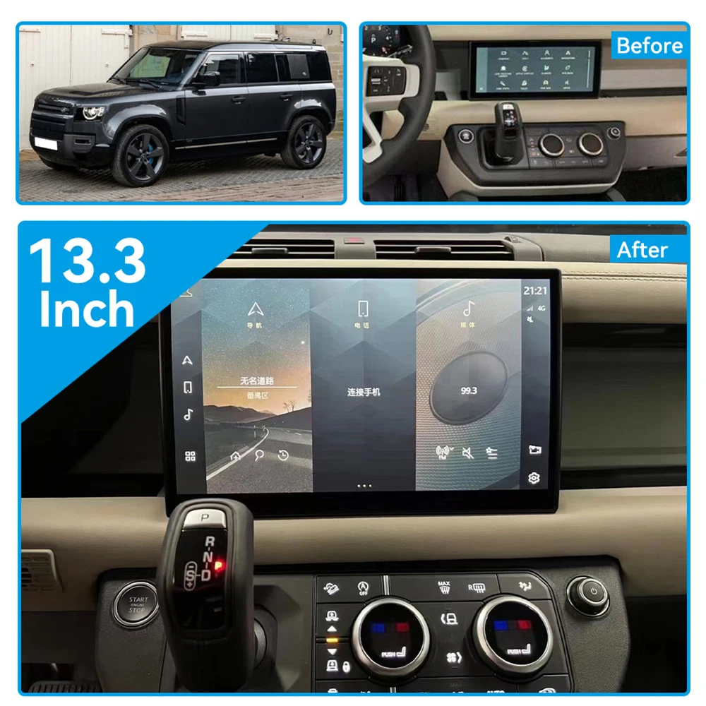 13.3'' Android13 For Land Rover Defender 2020 - 2024 Tesla Style Car GPS Navigation Auto Stereo Refit Multimedia Player Carplay