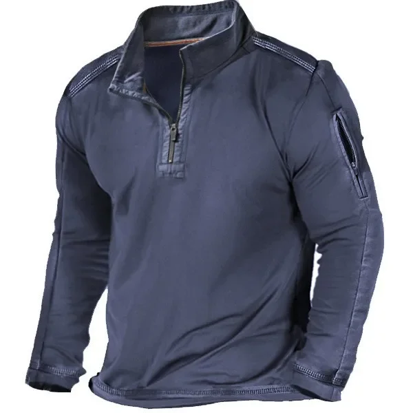 Spring - Autumn European and American Men's Outdoor Sweatshirts with Zippers At The Collar, Solid - Color Long - Sleeved Styles.