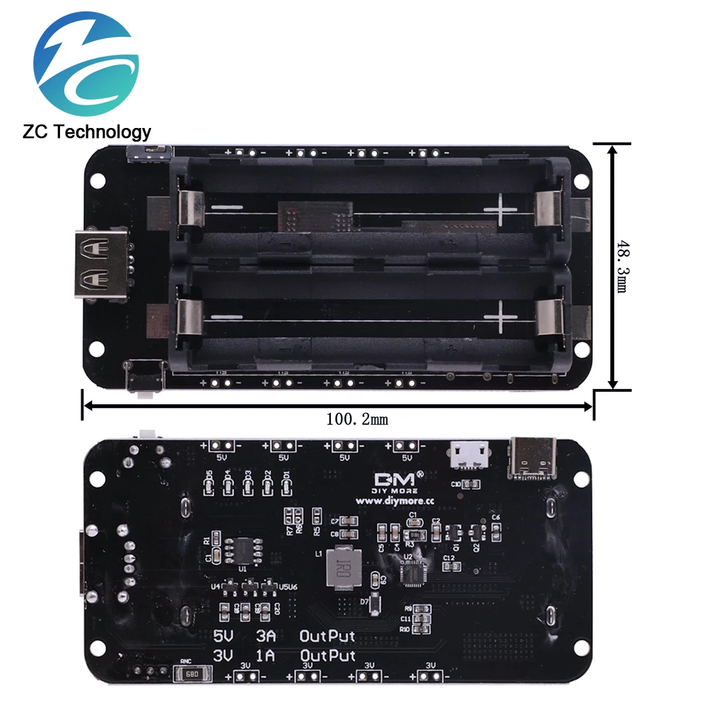 Dual 18650 Lithium Battery Shield V3/V8 Power Bank 1 Way Charging Module 5V/3A 3V/1A Type-C Micro USB For Raspberry Pi ESP32S