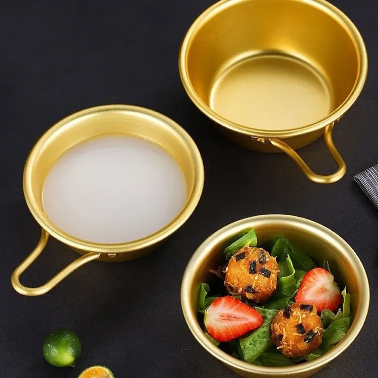 

Korean Style Golden Rice Wine Bowl with Handle 316 Stainless Steel Condiment Bowl for Restaurant Special Use Serving Bowl