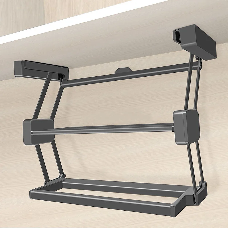 رف تخزين حديث قابل للطي مكون من طبقتين، جهاز تخزين أدوات المائدة التلسكوبي القابل للسحب