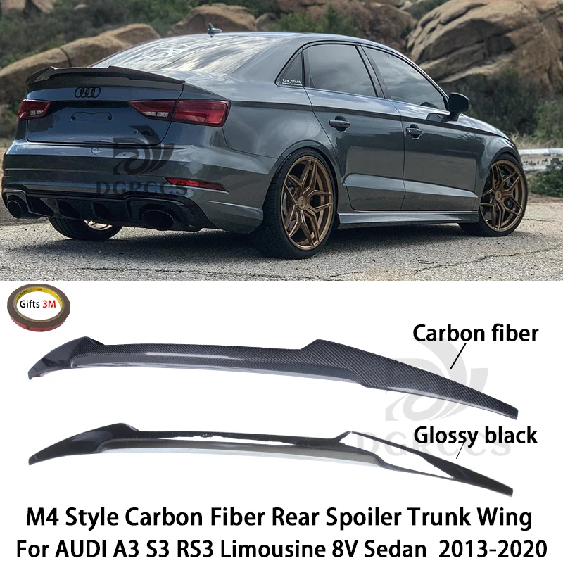 

For AUDI A3 S3 RS3 8V Limousine Sedan M4 Style Rear Spoiler Trunk Wing 2013-2020 Carbon fiber Glossy black