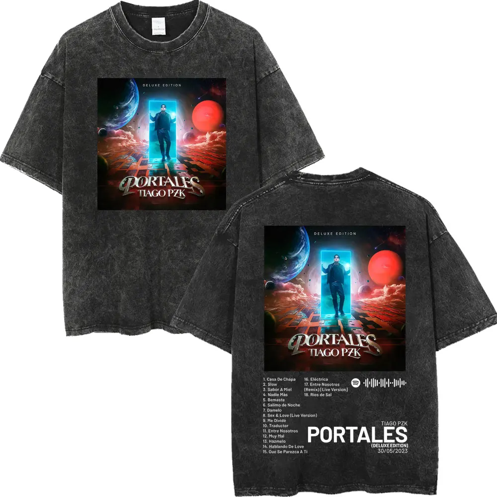 

Vintage Washed Rapper Tiago PZK Album Cover T-shirt Men Women Clothing Harajuku Hip Hop T Shirt Summer Fashion Casual T-shirts